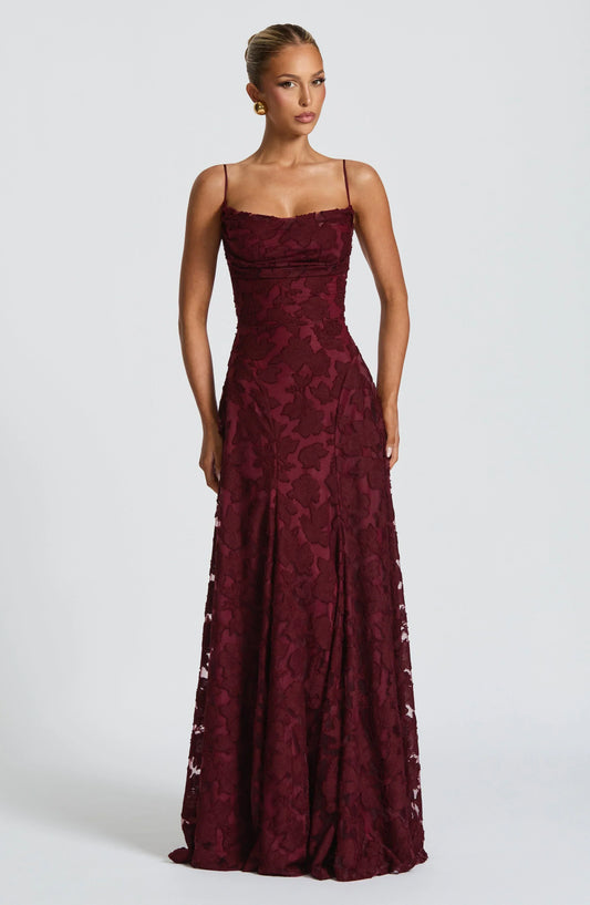 Cross Back Flowing Maxi Dress – Cherry Red
