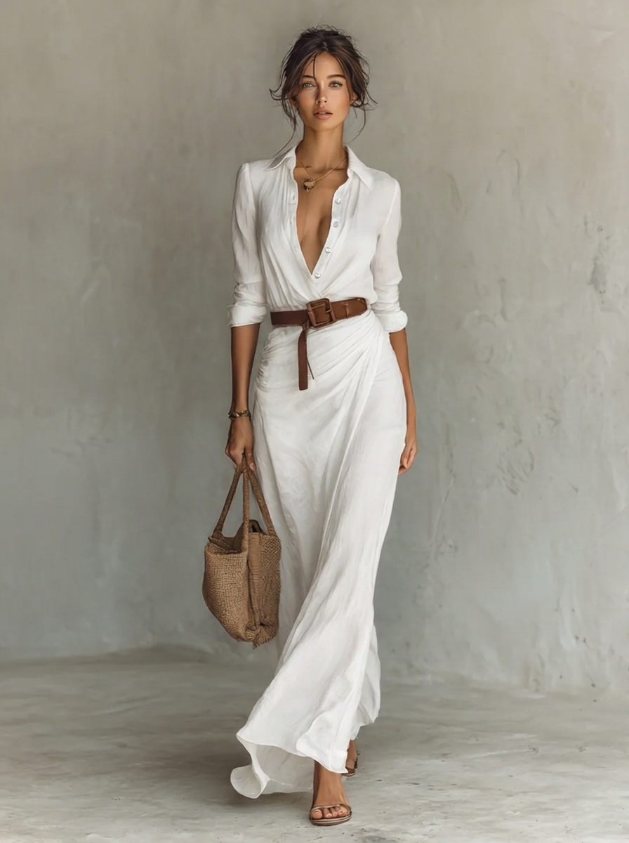 Lace Collar Flowing Maxi Dress – White