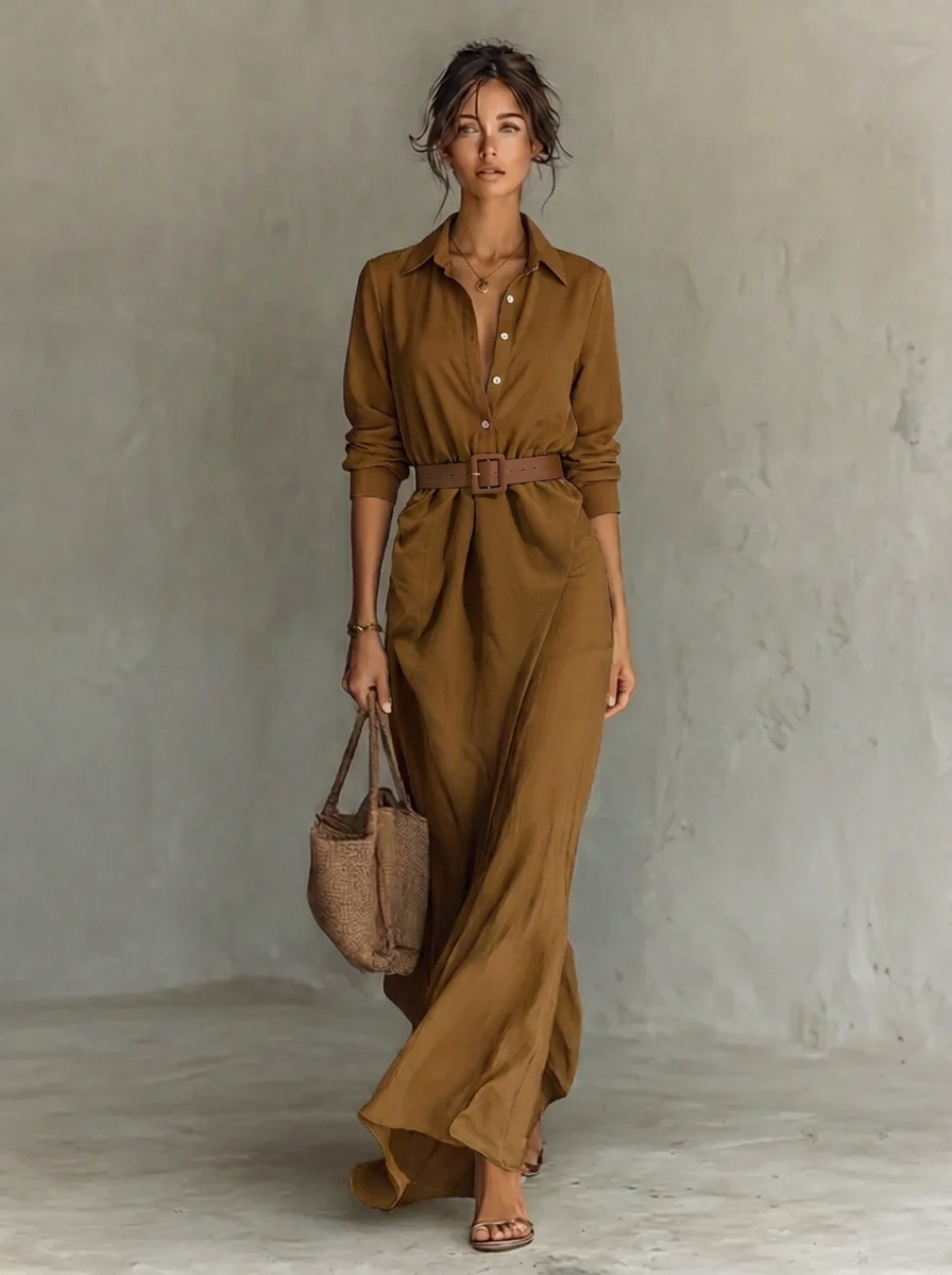 Lace Collar Flowing Maxi Dress – Khaki