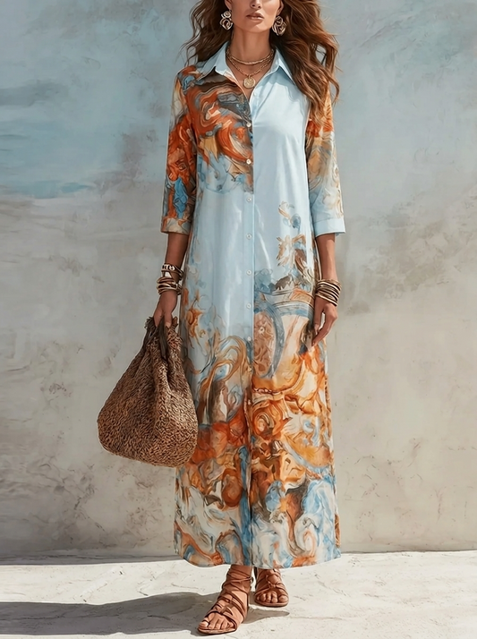 Light Blue Paisley Shirt Maxi Dress – Light Blue