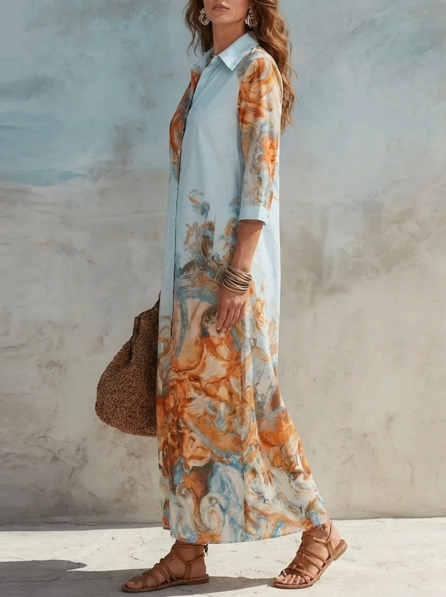 Light Blue Paisley Shirt Maxi Dress – view 3