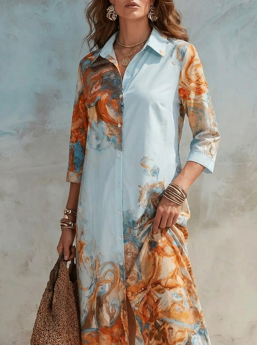 Light Blue Paisley Shirt Maxi Dress – view 4