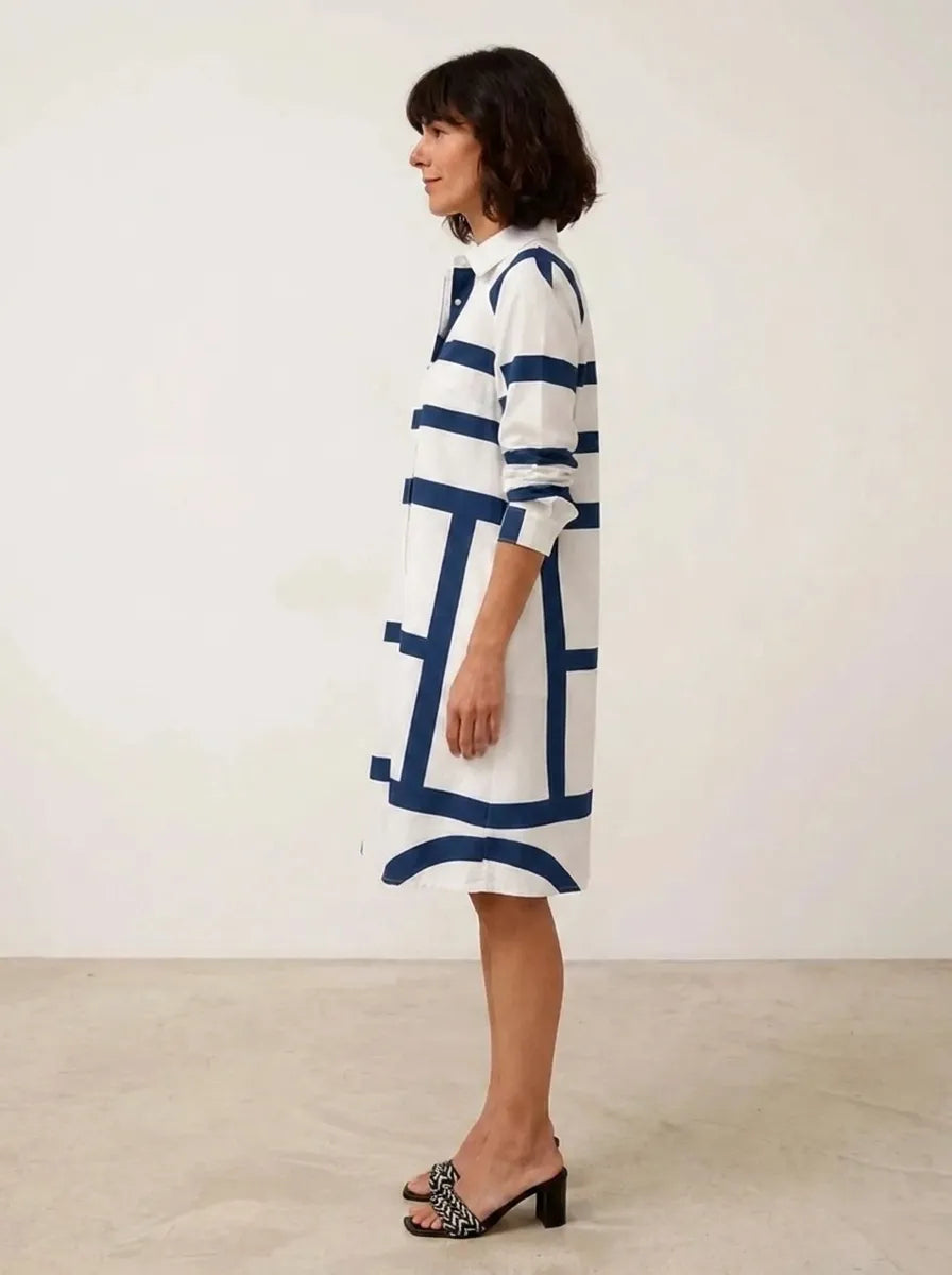 Geometric Print Collared A-Line Midi Dress – view 2