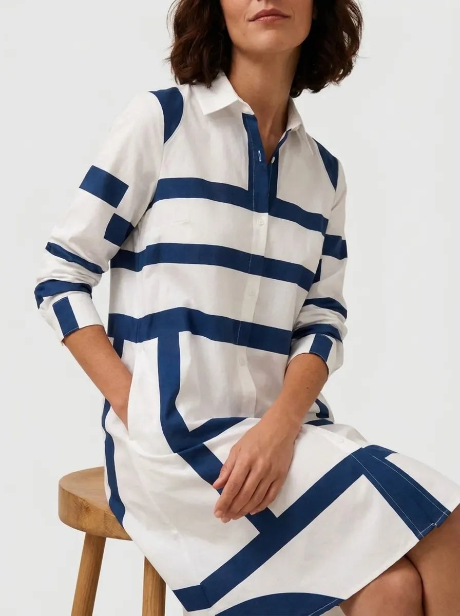 Geometric Print Collared A-Line Midi Dress – view 3