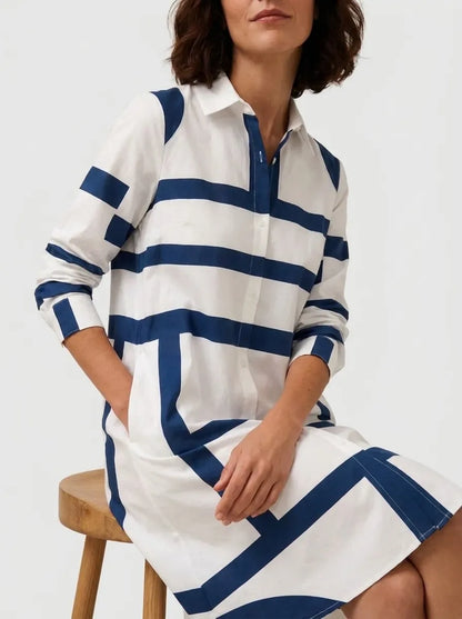 Geometric Print Collared A-Line Midi Dress – view 3