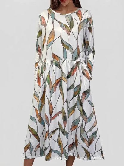 Coastal Floral Short Sleeve Midi Dress – Green