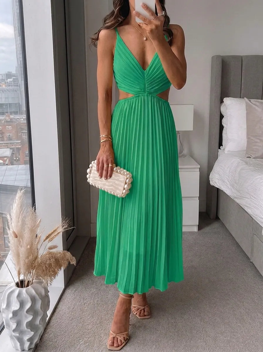 Pleated Flowing Maxi Dress – Green
