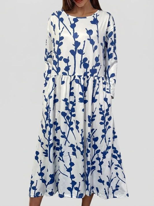 Coastal Floral Short Sleeve Midi Dress – Blue