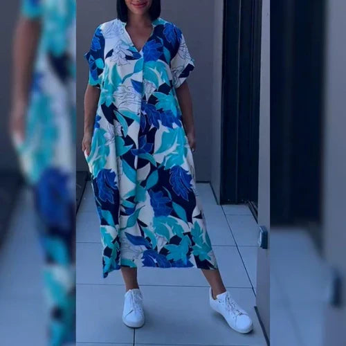 Floral Wrap Style Maxi Dress – Blue