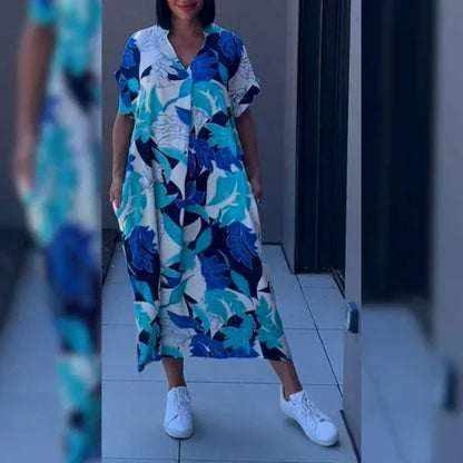 Floral Wrap Style Maxi Dress – Blue