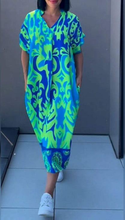 Floral V-Neck Flowing Midi Dress