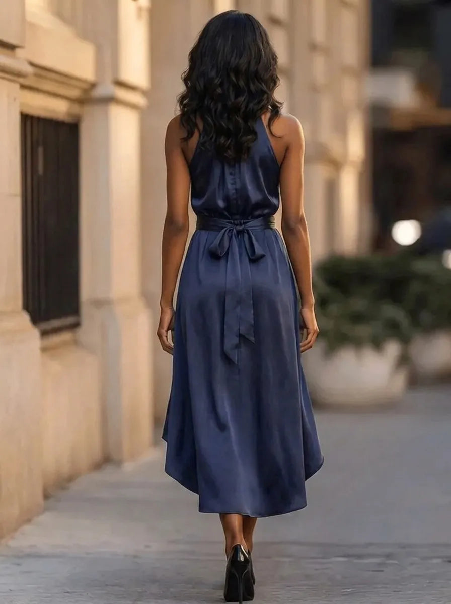 Halter Neck Wrap Waist High Low Maxi Dress – view 3