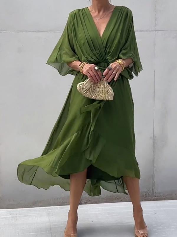 Chiffon V-Neck Flowing Midi Dress – view 11