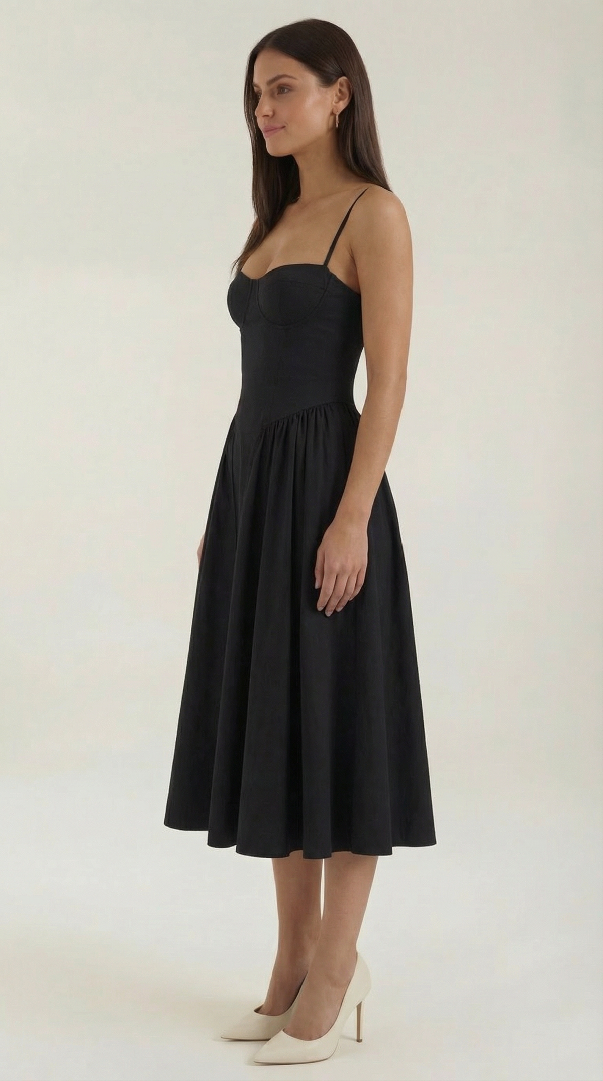 Corset Tie-Front Midi Dress in Black – side view