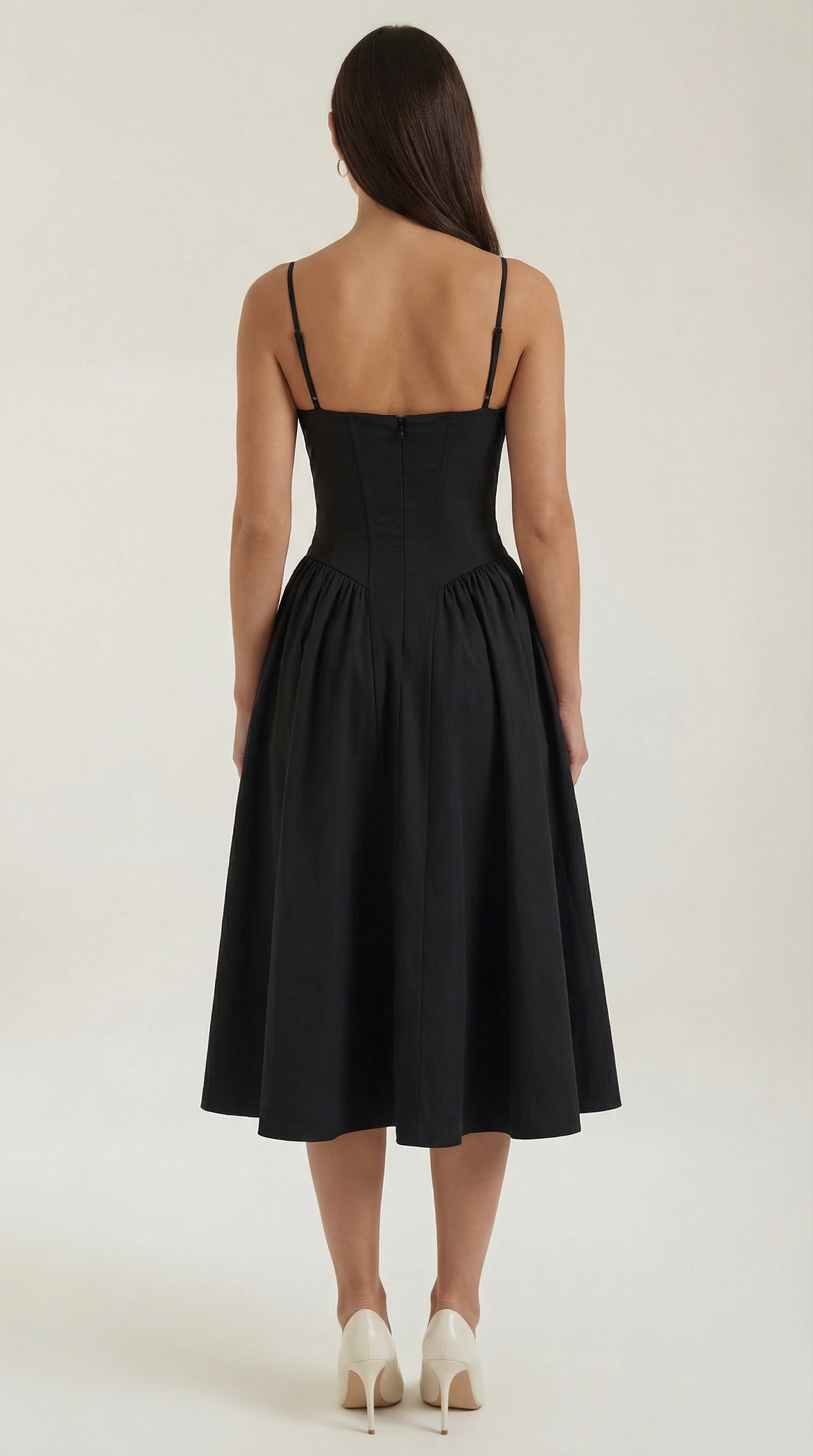 Corset Tie-Front Midi Dress in Black – back view