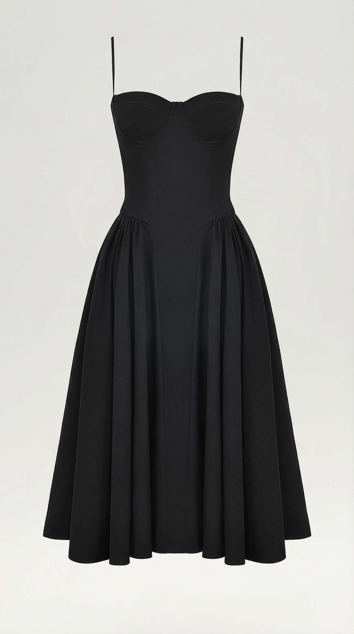 Corset Tie-Front Midi Dress in Black – flat-lay product shot