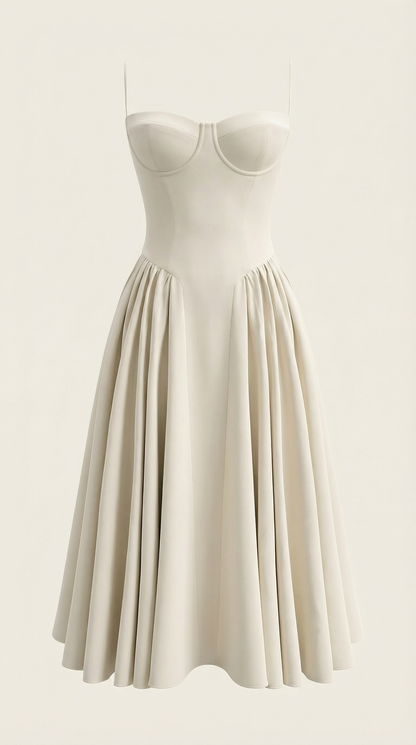Corset Tie-Front Midi Dress in White – flat-lay product shot
