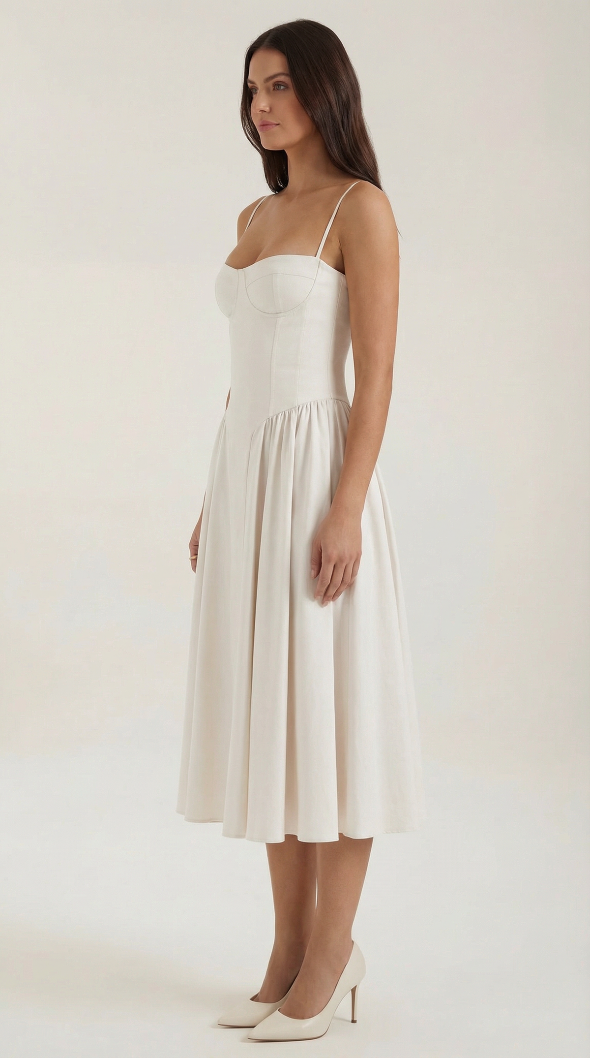 Corset Tie-Front Midi Dress in White – side view