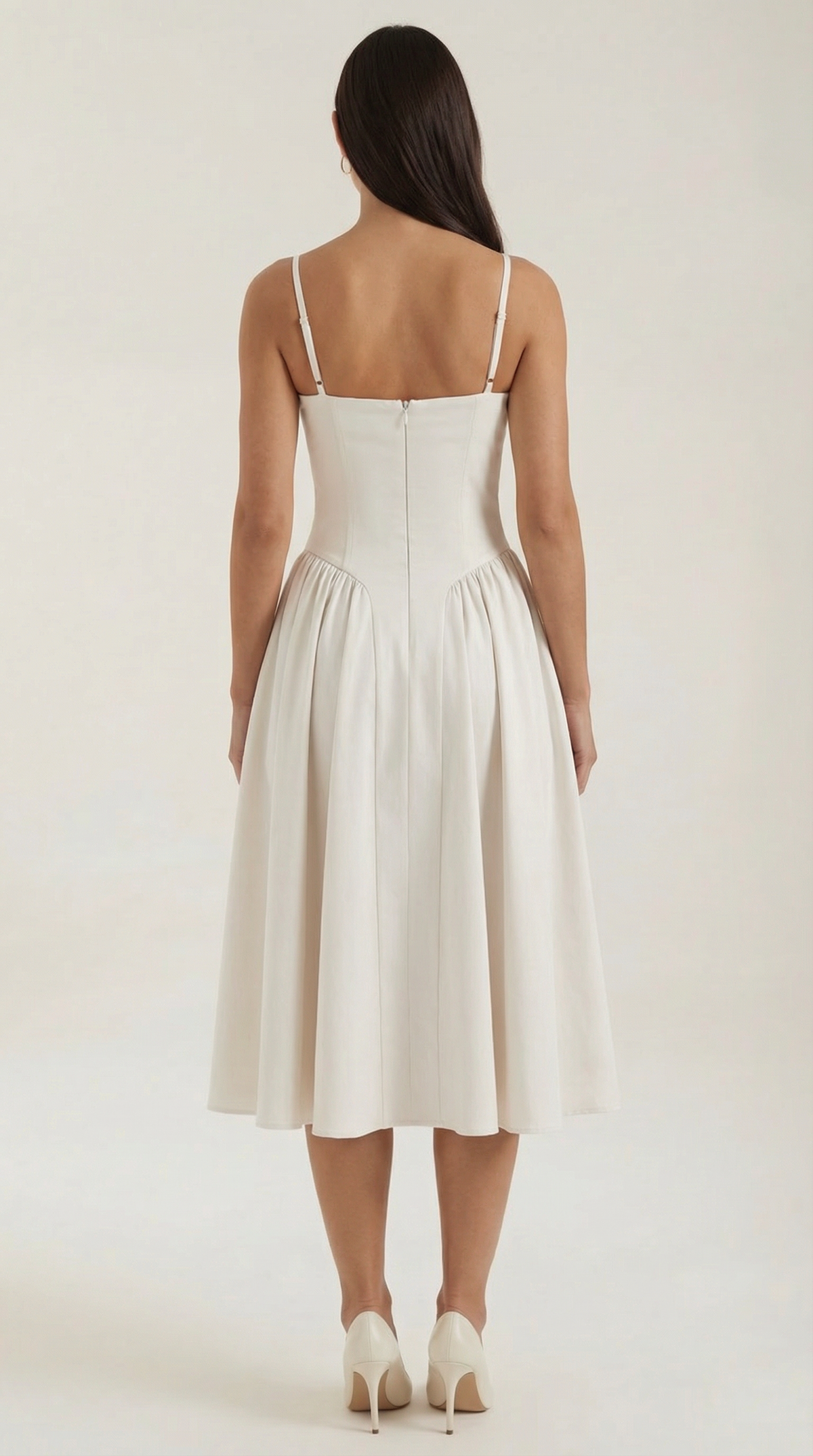 Corset Tie-Front Midi Dress in White – back view